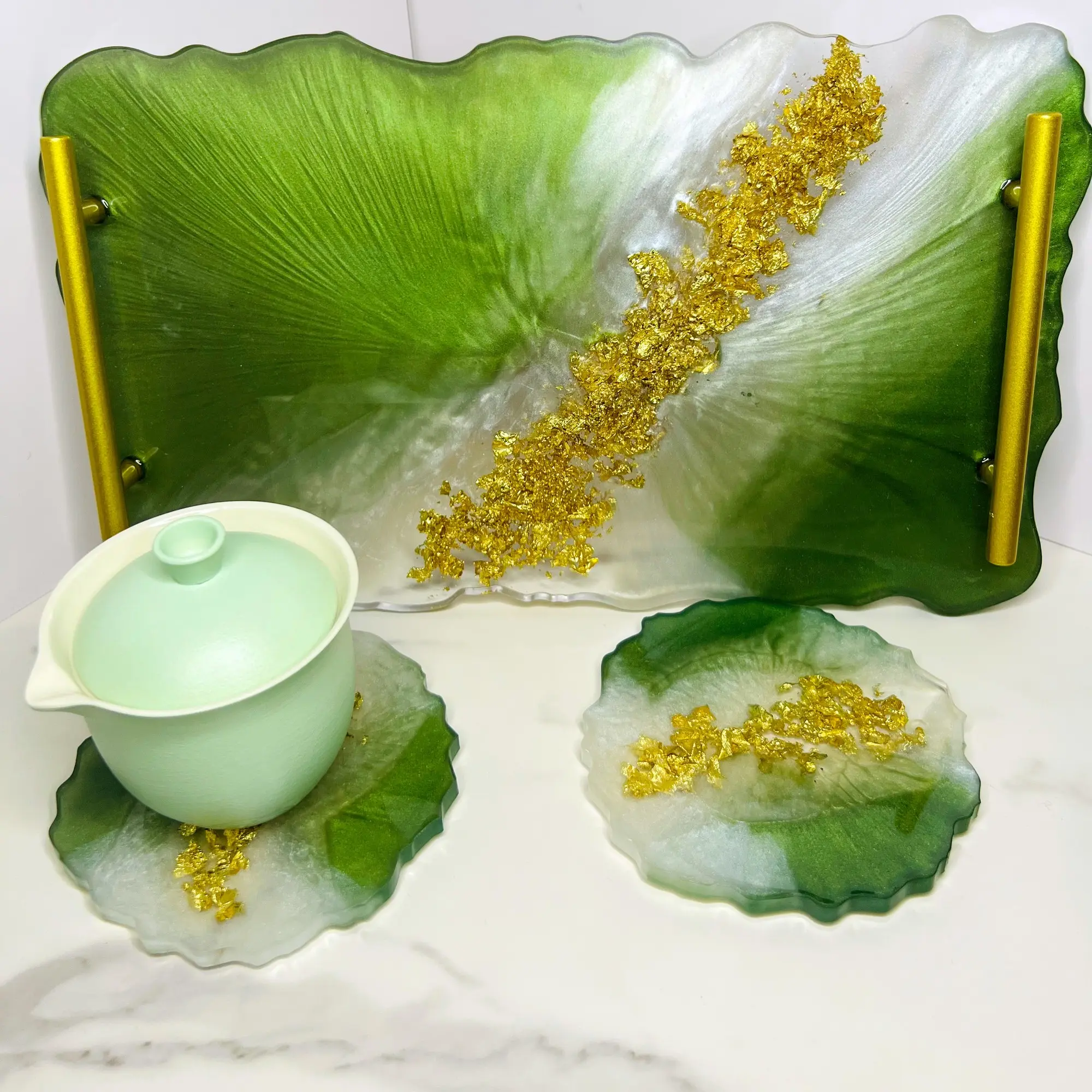 Gilded Jade Resin Vanity Tray